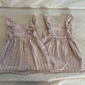 Twin Matching Striped Ruffle Dresses